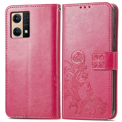 Coque Portefeuille Fleurs Livre Cuir Etui Clapet pour Oppo F21 Pro 4G Rouge