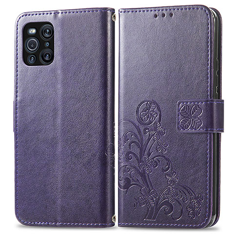 Coque Portefeuille Fleurs Livre Cuir Etui Clapet pour Oppo Find X3 5G Violet