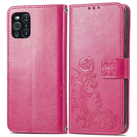 Coque Portefeuille Fleurs Livre Cuir Etui Clapet pour Oppo Find X3 Pro 5G Rouge