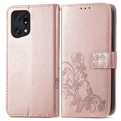 Coque Portefeuille Fleurs Livre Cuir Etui Clapet pour Oppo Find X5 5G Rose