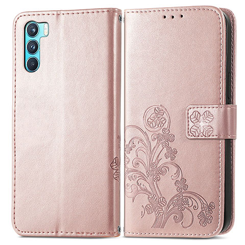 Coque Portefeuille Fleurs Livre Cuir Etui Clapet pour Oppo K9 Pro 5G Rose