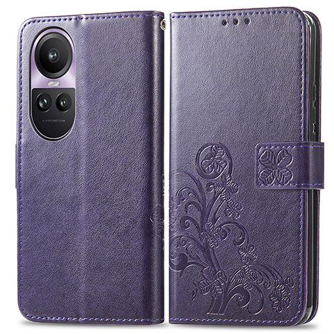 Coque Portefeuille Fleurs Livre Cuir Etui Clapet pour Oppo Reno10 5G Violet