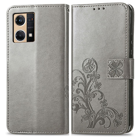 Coque Portefeuille Fleurs Livre Cuir Etui Clapet pour Oppo Reno7 4G Gris