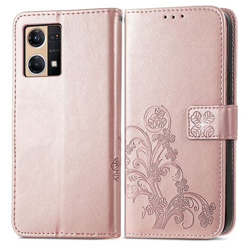 Coque Portefeuille Fleurs Livre Cuir Etui Clapet pour Oppo Reno7 4G Rose