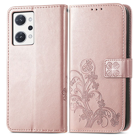 Coque Portefeuille Fleurs Livre Cuir Etui Clapet pour Oppo Reno7 A Rose