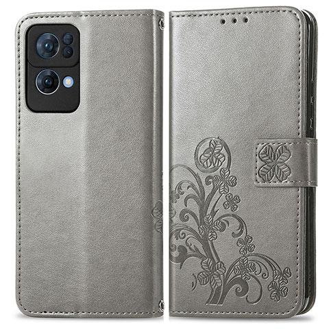 Coque Portefeuille Fleurs Livre Cuir Etui Clapet pour Oppo Reno7 Pro 5G Gris