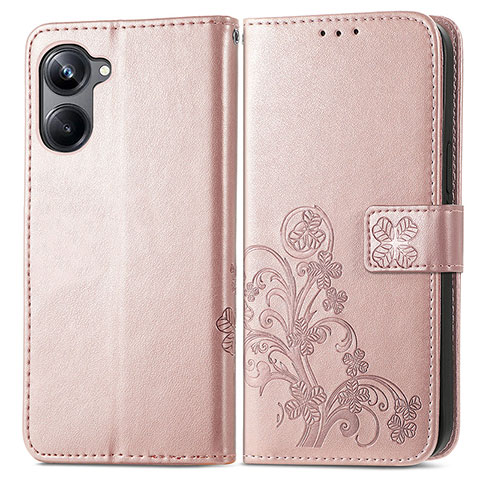 Coque Portefeuille Fleurs Livre Cuir Etui Clapet pour Realme 10 Pro 5G Or Rose