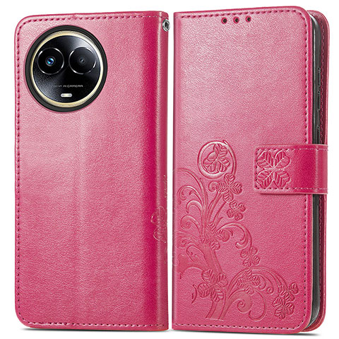 Coque Portefeuille Fleurs Livre Cuir Etui Clapet pour Realme 11 5G Rose Rouge