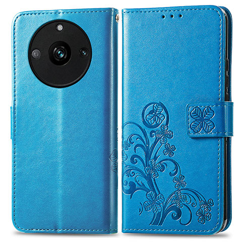 Coque Portefeuille Fleurs Livre Cuir Etui Clapet pour Realme 11 Pro 5G Bleu