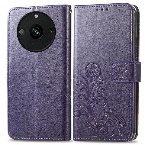 Coque Portefeuille Fleurs Livre Cuir Etui Clapet pour Realme 11 Pro 5G Violet