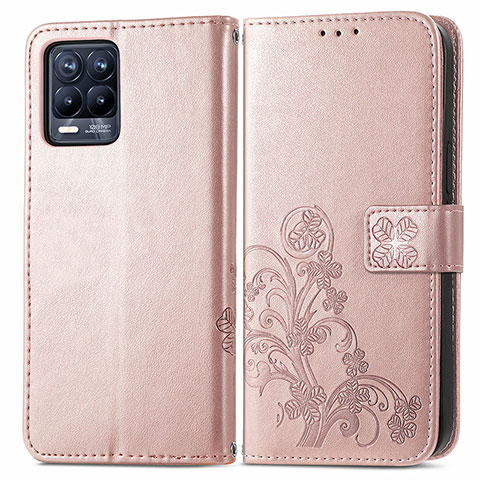 Coque Portefeuille Fleurs Livre Cuir Etui Clapet pour Realme 8 4G Or Rose