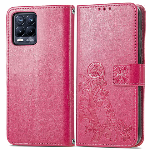 Coque Portefeuille Fleurs Livre Cuir Etui Clapet pour Realme 8 4G Rose Rouge