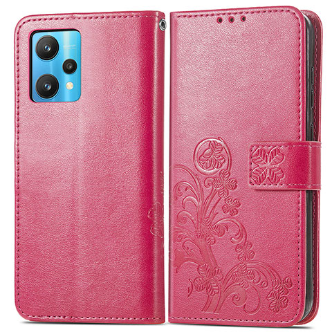 Coque Portefeuille Fleurs Livre Cuir Etui Clapet pour Realme 9 4G Rose Rouge