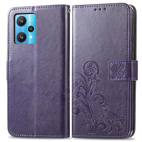 Coque Portefeuille Fleurs Livre Cuir Etui Clapet pour Realme 9 Pro 5G Violet