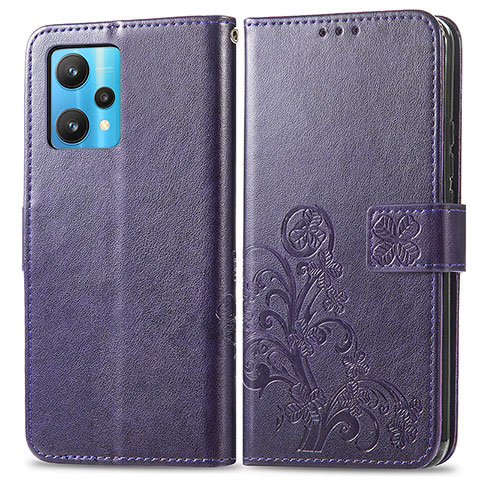 Coque Portefeuille Fleurs Livre Cuir Etui Clapet pour Realme 9 Pro+ Plus 5G Violet