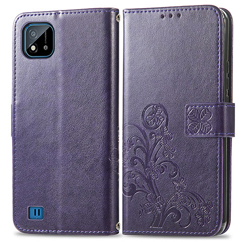 Coque Portefeuille Fleurs Livre Cuir Etui Clapet pour Realme C11 (2021) Violet