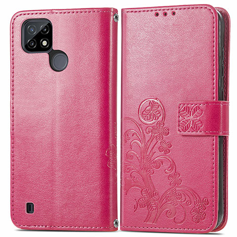 Coque Portefeuille Fleurs Livre Cuir Etui Clapet pour Realme C21Y Rose Rouge