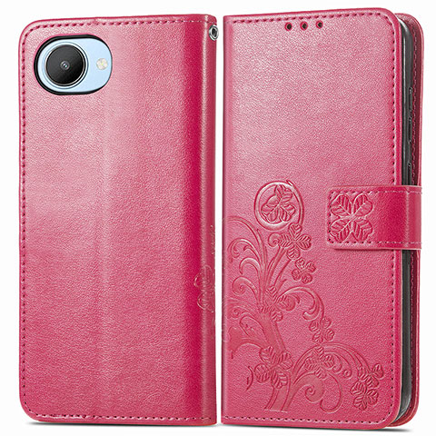 Coque Portefeuille Fleurs Livre Cuir Etui Clapet pour Realme C30 Rose Rouge