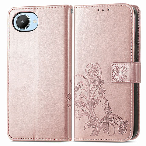 Coque Portefeuille Fleurs Livre Cuir Etui Clapet pour Realme C30s Or Rose