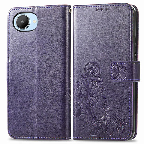 Coque Portefeuille Fleurs Livre Cuir Etui Clapet pour Realme C30s Violet