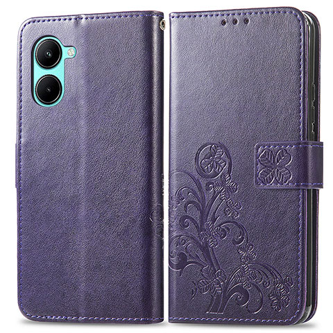 Coque Portefeuille Fleurs Livre Cuir Etui Clapet pour Realme C33 (2023) Violet