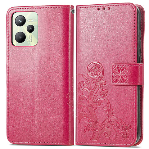 Coque Portefeuille Fleurs Livre Cuir Etui Clapet pour Realme C35 Rose Rouge