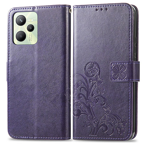 Coque Portefeuille Fleurs Livre Cuir Etui Clapet pour Realme C35 Violet