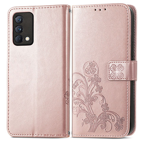 Coque Portefeuille Fleurs Livre Cuir Etui Clapet pour Realme GT Master 5G Or Rose