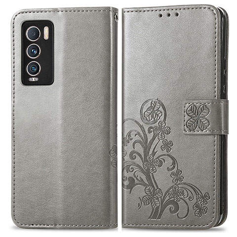 Coque Portefeuille Fleurs Livre Cuir Etui Clapet pour Realme GT Master Explorer 5G Gris