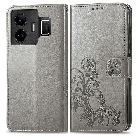 Coque Portefeuille Fleurs Livre Cuir Etui Clapet pour Realme GT Neo5 5G Gris