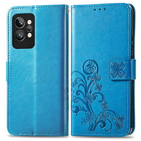 Coque Portefeuille Fleurs Livre Cuir Etui Clapet pour Realme GT2 Pro 5G Bleu