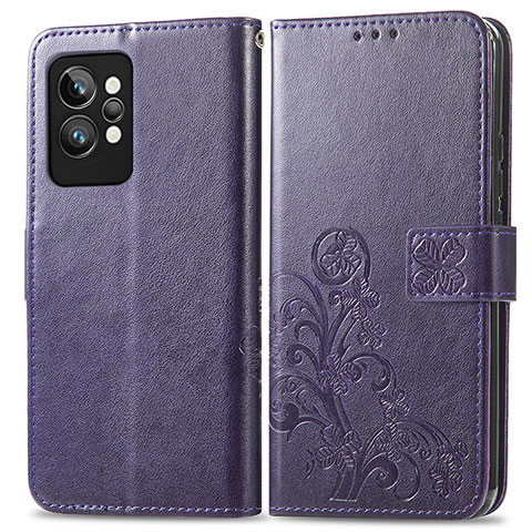 Coque Portefeuille Fleurs Livre Cuir Etui Clapet pour Realme GT2 Pro 5G Violet