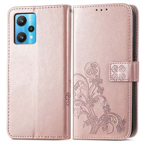 Coque Portefeuille Fleurs Livre Cuir Etui Clapet pour Realme Narzo 50 Pro 5G Or Rose