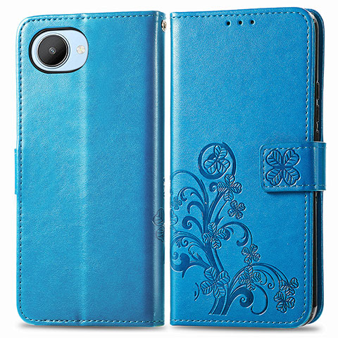 Coque Portefeuille Fleurs Livre Cuir Etui Clapet pour Realme Narzo 50i Prime Bleu