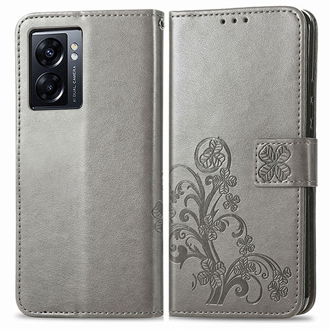 Coque Portefeuille Fleurs Livre Cuir Etui Clapet pour Realme Q5i 5G Gris