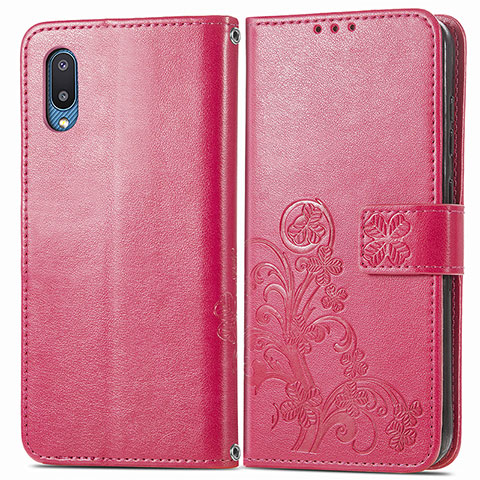 Coque Portefeuille Fleurs Livre Cuir Etui Clapet pour Samsung Galaxy A02 Rouge