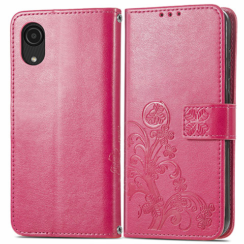 Coque Portefeuille Fleurs Livre Cuir Etui Clapet pour Samsung Galaxy A03 Core Rouge