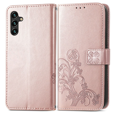 Coque Portefeuille Fleurs Livre Cuir Etui Clapet pour Samsung Galaxy A04s Rose