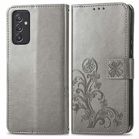 Coque Portefeuille Fleurs Livre Cuir Etui Clapet pour Samsung Galaxy A15 LTE Gris