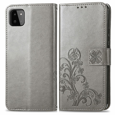 Coque Portefeuille Fleurs Livre Cuir Etui Clapet pour Samsung Galaxy A22 5G Gris