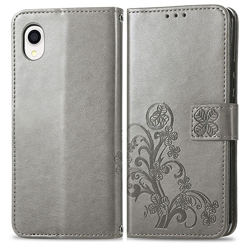 Coque Portefeuille Fleurs Livre Cuir Etui Clapet pour Samsung Galaxy A22 5G SC-56B Gris