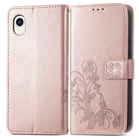 Coque Portefeuille Fleurs Livre Cuir Etui Clapet pour Samsung Galaxy A22 5G SC-56B Rose