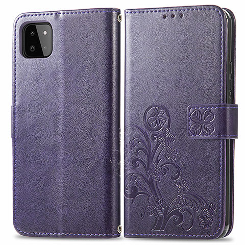 Coque Portefeuille Fleurs Livre Cuir Etui Clapet pour Samsung Galaxy A22s 5G Violet