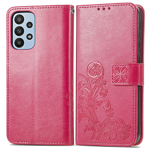 Coque Portefeuille Fleurs Livre Cuir Etui Clapet pour Samsung Galaxy A23 4G Rouge