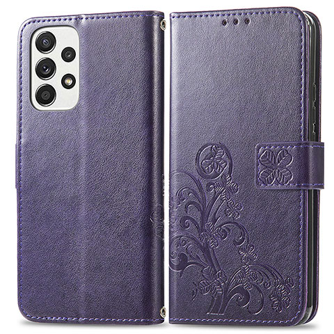 Coque Portefeuille Fleurs Livre Cuir Etui Clapet pour Samsung Galaxy A33 5G Violet