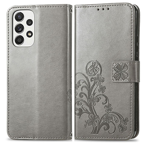 Coque Portefeuille Fleurs Livre Cuir Etui Clapet pour Samsung Galaxy A53 5G Gris