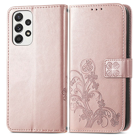 Coque Portefeuille Fleurs Livre Cuir Etui Clapet pour Samsung Galaxy A53 5G Rose