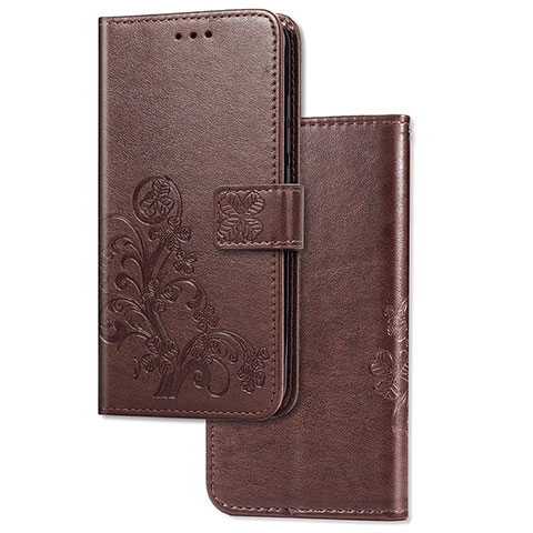 Coque Portefeuille Fleurs Livre Cuir Etui Clapet pour Samsung Galaxy A91 Marron