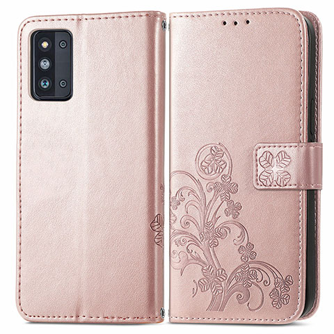 Coque Portefeuille Fleurs Livre Cuir Etui Clapet pour Samsung Galaxy F52 5G Rose