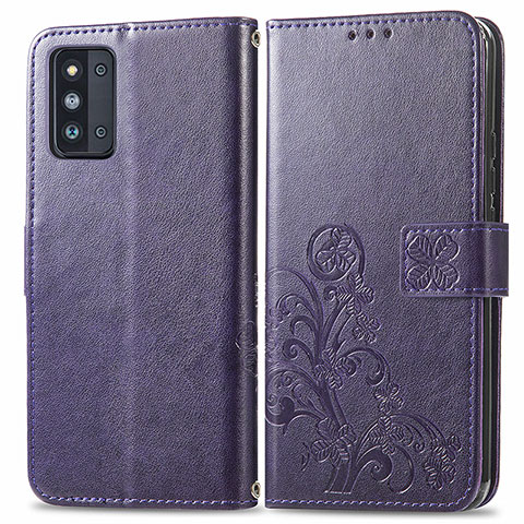 Coque Portefeuille Fleurs Livre Cuir Etui Clapet pour Samsung Galaxy F52 5G Violet